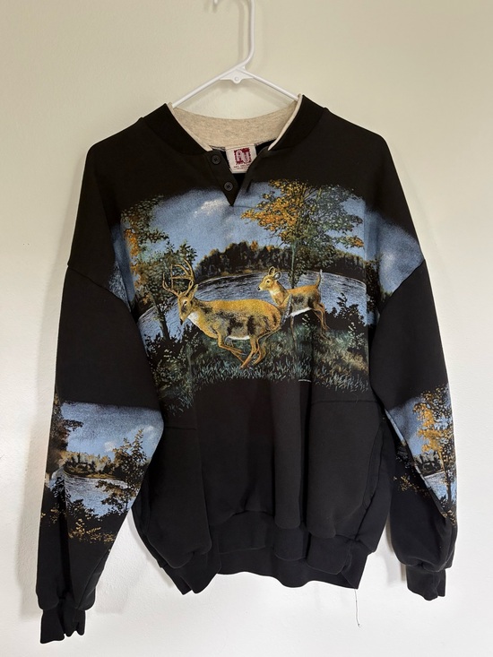 Tops - Black Deer Scenic Sweatshirt with Lake Print